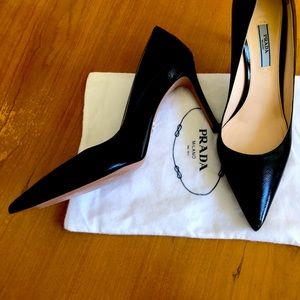 Prada Glossed Textured-Leather Pumps